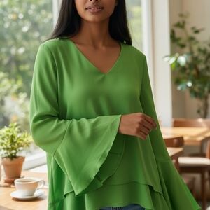 Vince Camuto Vibrant Green V-Neck Blouse